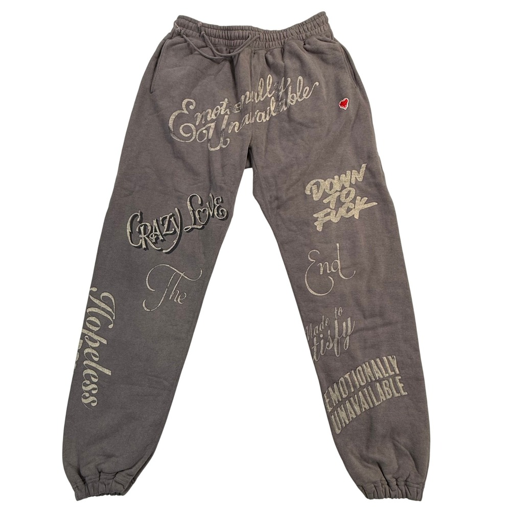 Emotionally Unavailable Graphic Sweatpants Charcoal Grey Joggers Mens XL
